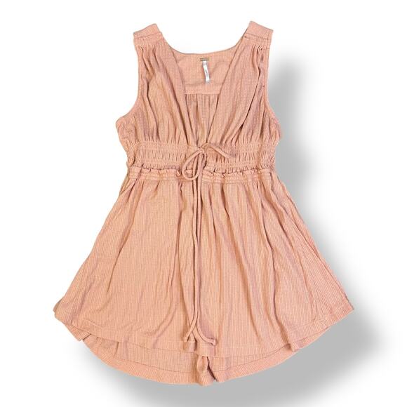 Free People‎ Beach Bound Tie Front Smocked Tank Top Size S Pink Orange - Picture 1 of 7